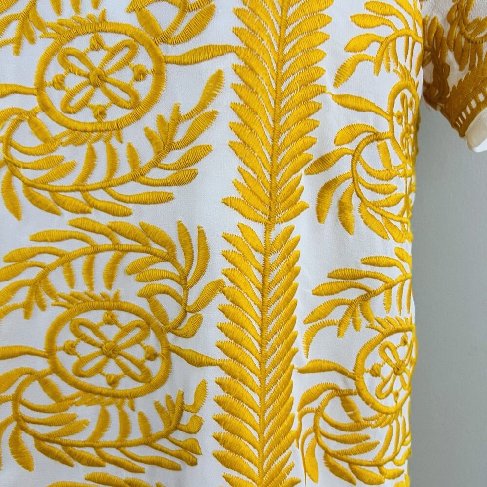 All:Row 60's Inspired Yellow & White Embroidered Retro Mini Dress Size 12 - Picture 4 of 9